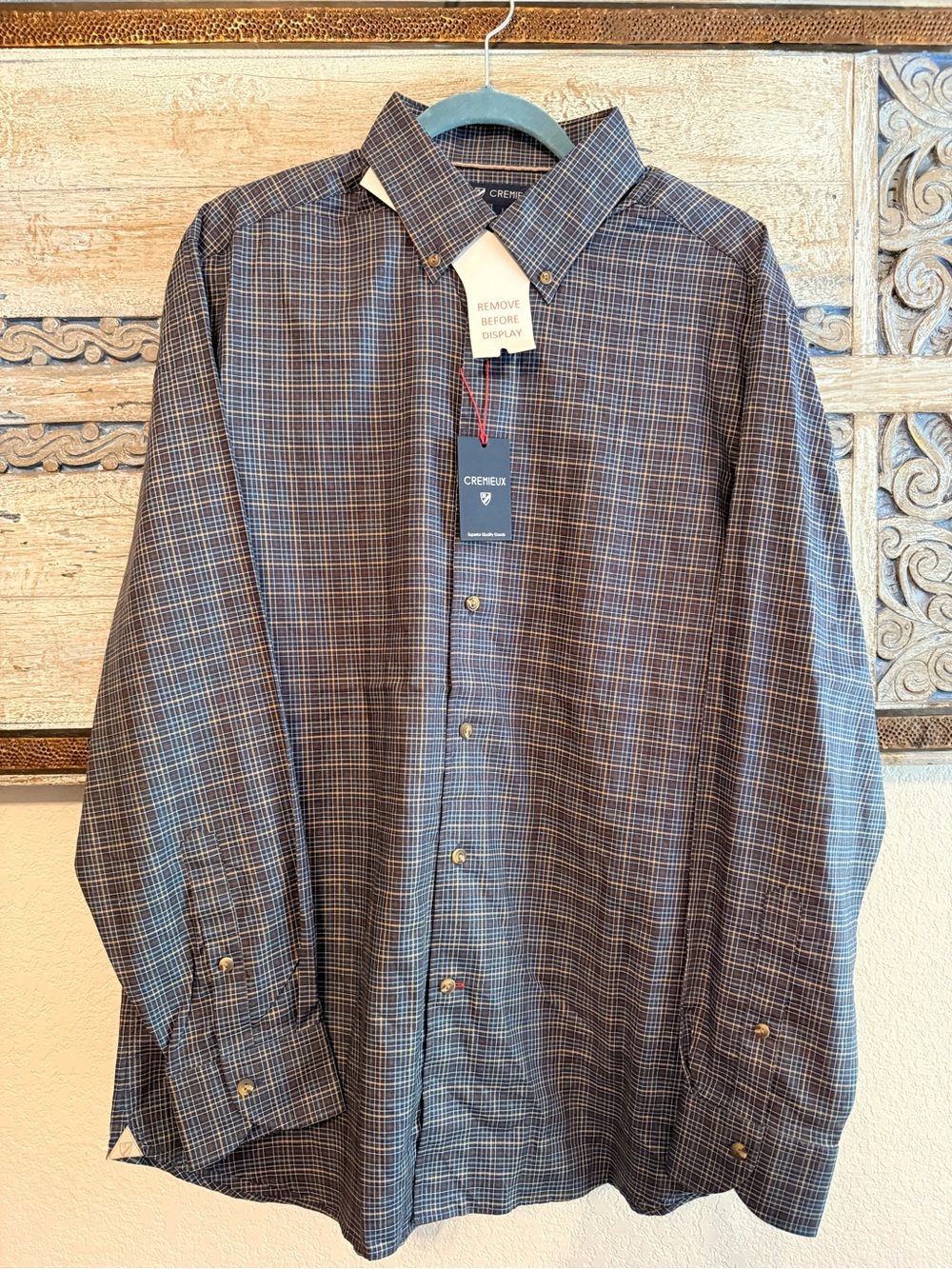 NWT Cremieux Men’s Plaid Button-Down Shirt - Dark Blue/Brown